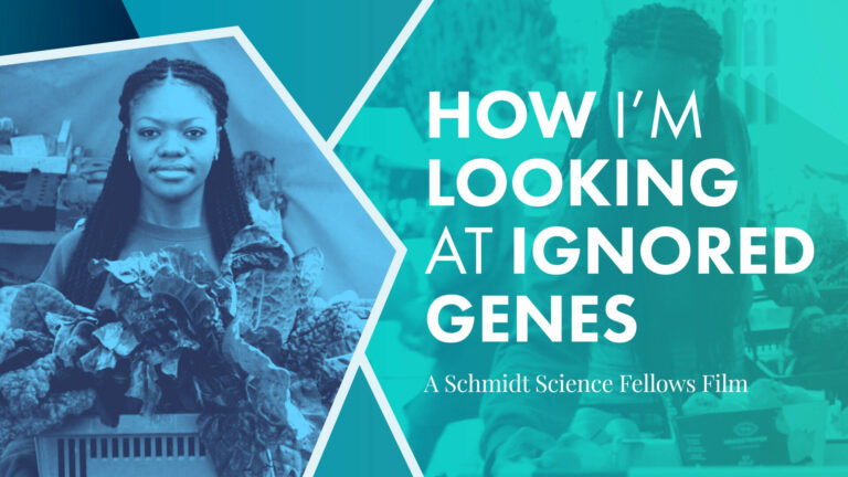 Image of 2022 Schmidt Science Fellow Emma Bonglack with the text headline: How I look at ignored genes