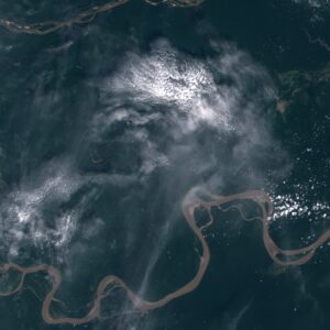 Satellite image of Earth showing cloud formation above the Amazon River